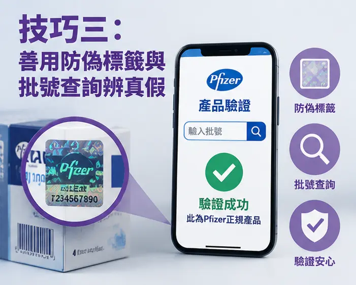📱 技巧三:善用防偽標籤與批號查詢辨真假 📱 技巧三:善用防偽標籤與批號查詢辨真假